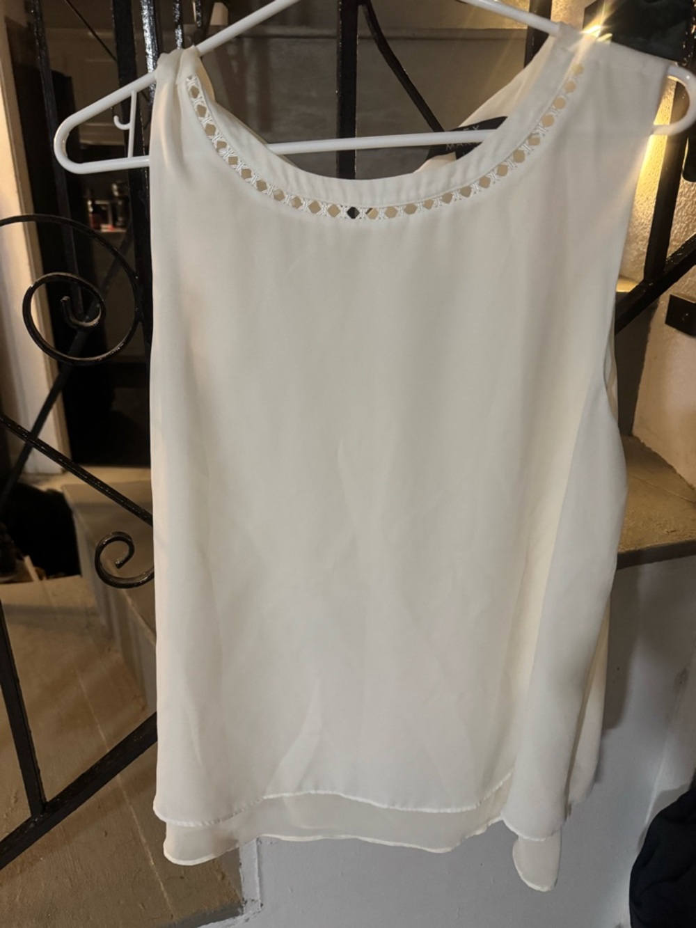 Alex Marie Ivory Sleeveless Chiffon Camisole with Cutout Neckline